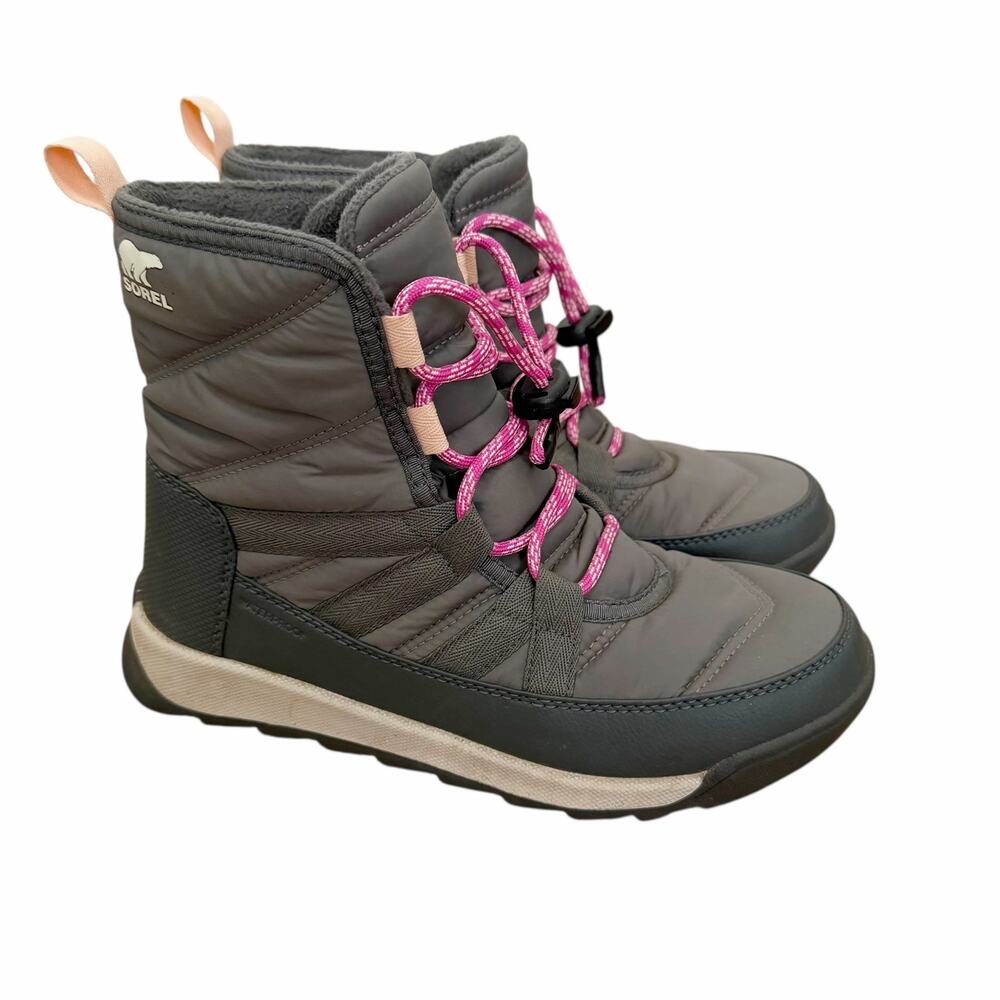 Sorel Kids Gray Winter Boots with Pink Laces